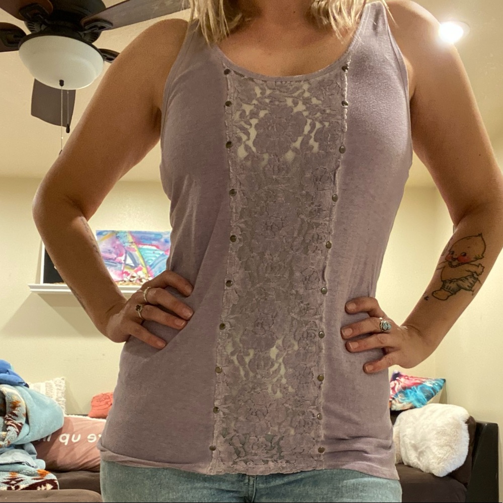 Purple cotton lace detailed tank